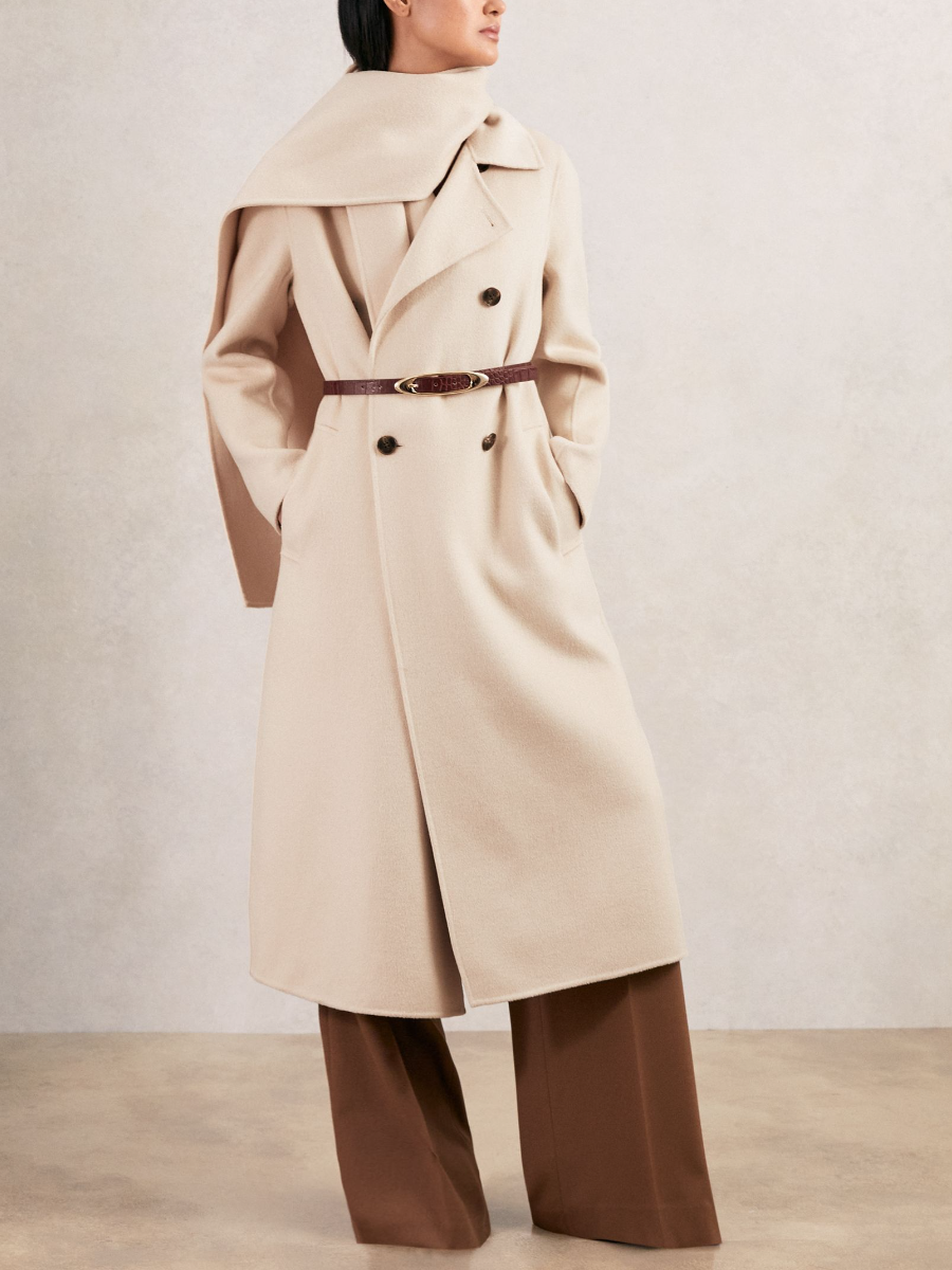 Wool-Blend Scarf Blindseam Coat In Cream