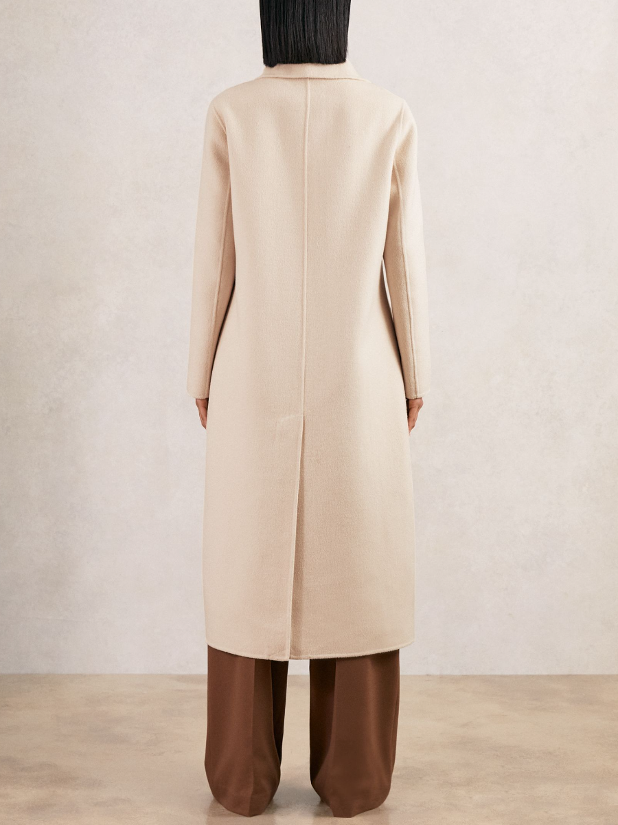 Wool-Blend Scarf Blindseam Coat In Cream