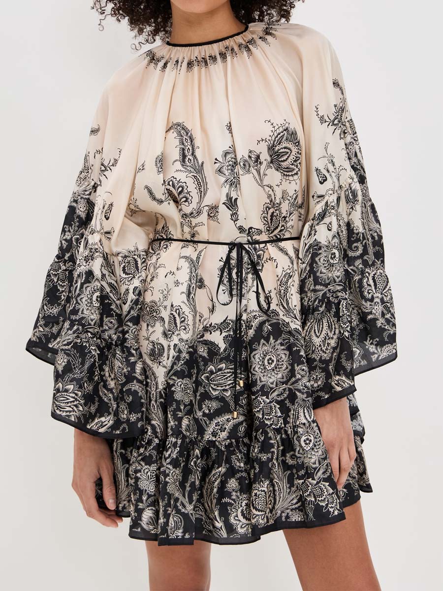 Floral Print Tie Waist Mini Dress