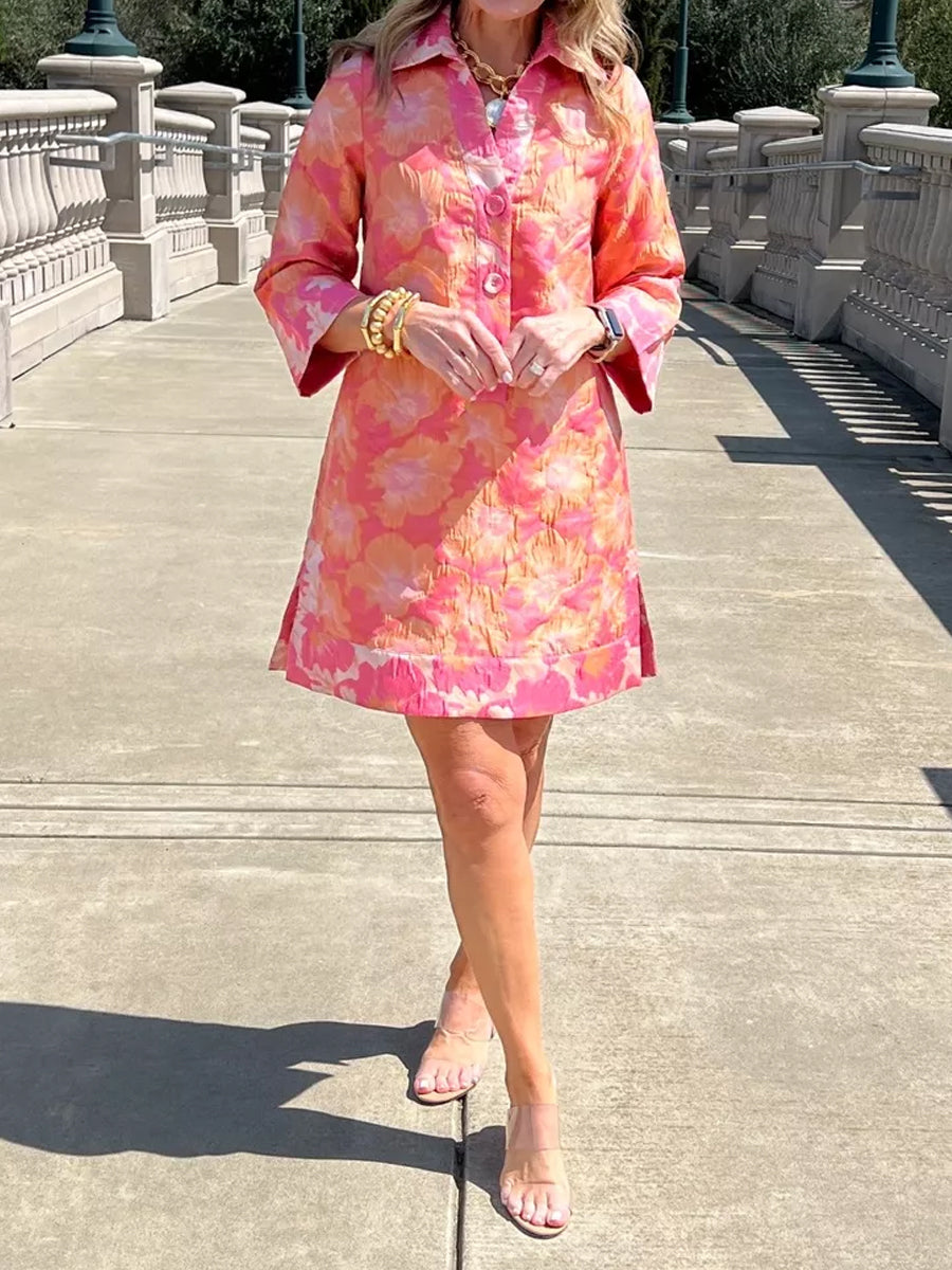 Printed Collared Neck Mini Dress