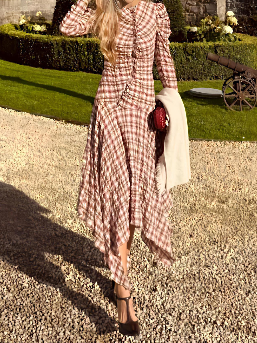 Plaid Print Irregular Hem Maxi Dress