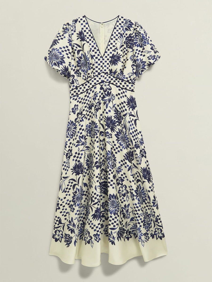 Printed V Neck Short Sleeve Dress