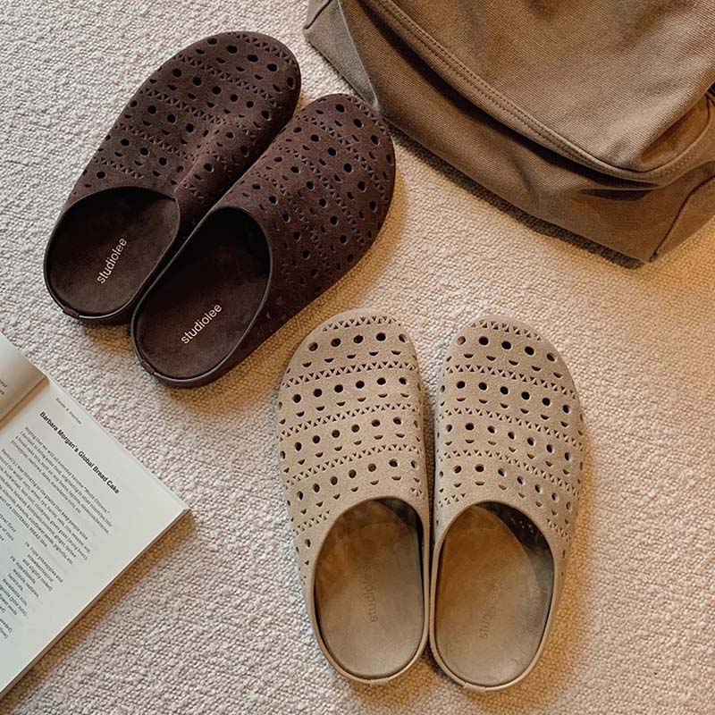 Frosted Hollow-out Carved Baotou Half Slippers