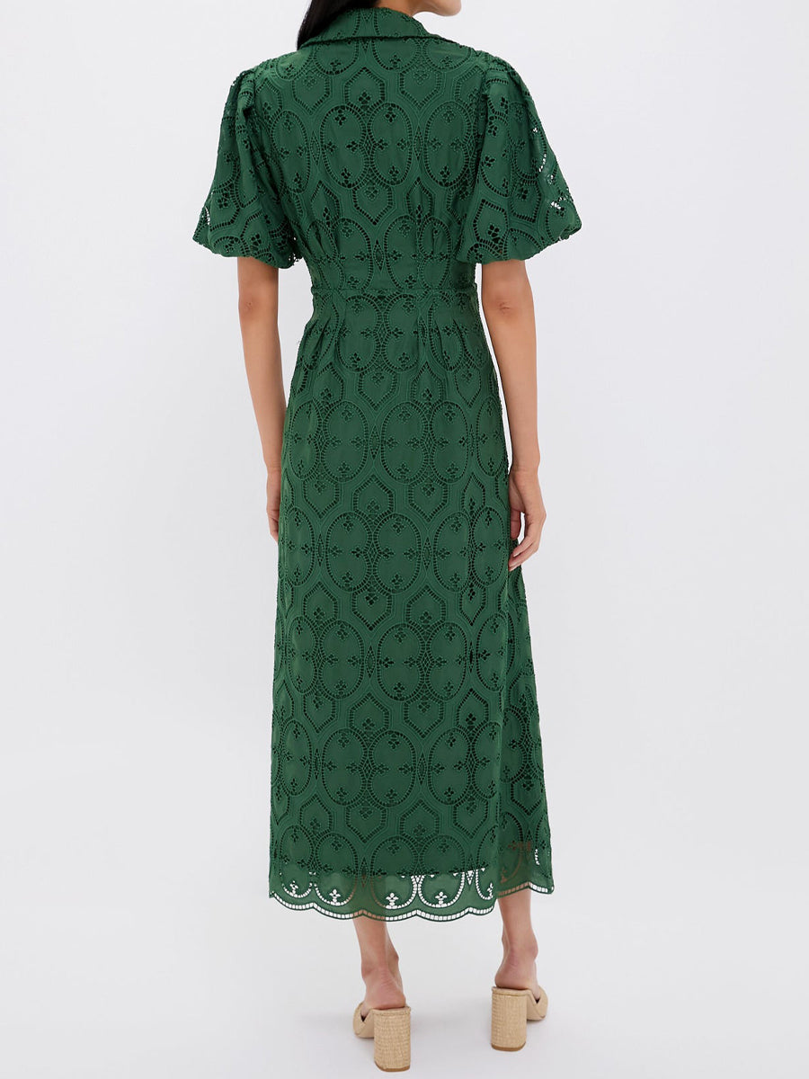 Eyelet Puff Sleeve Lace Dress