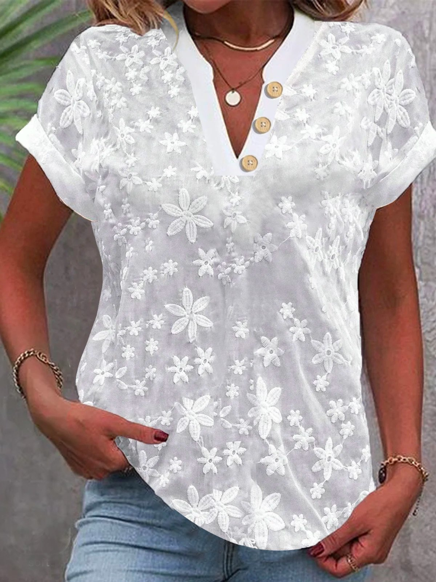 Floral V-Neck Short-Sleeve Top