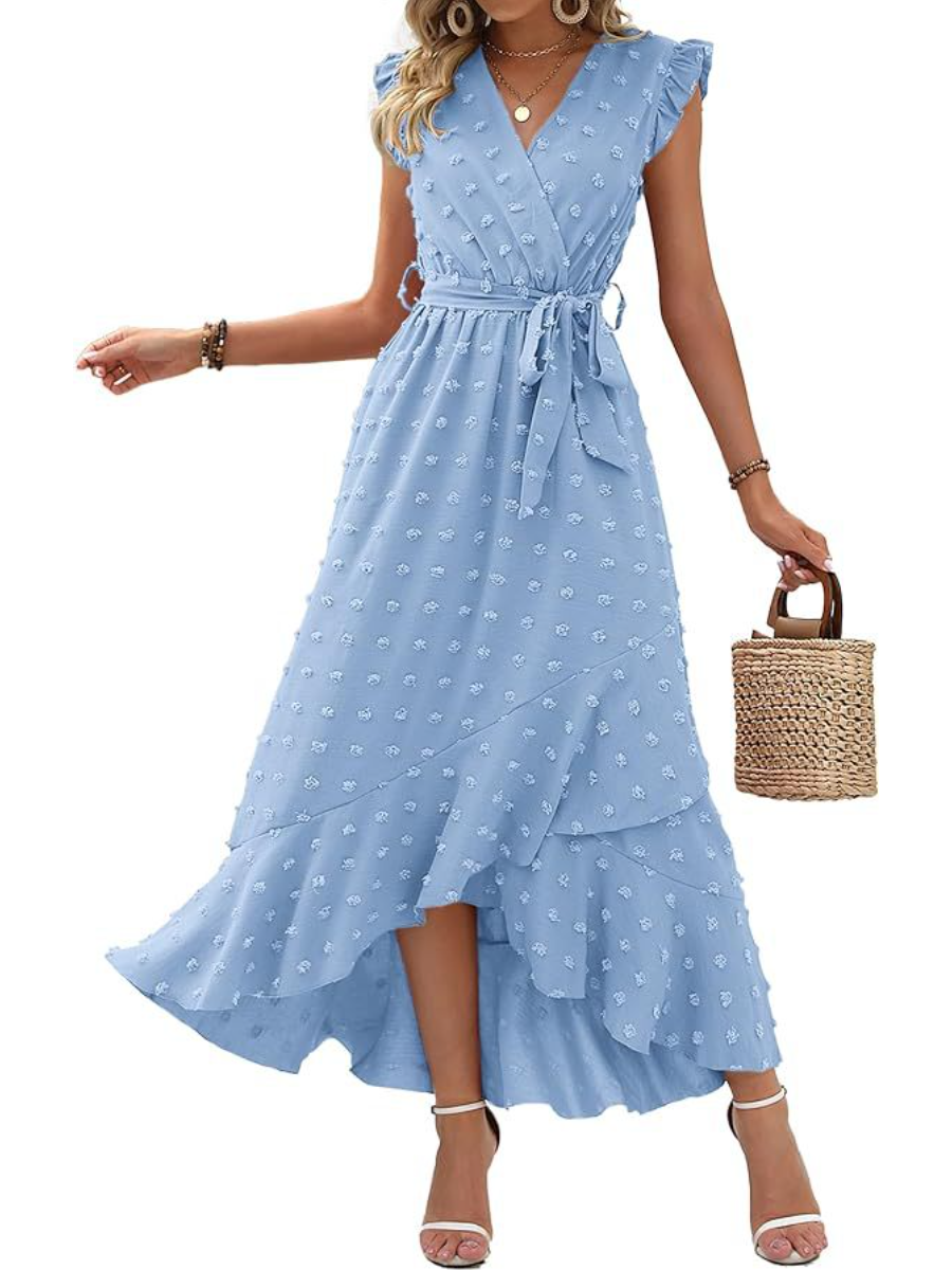 Swiss Dot Boho Flowy Ruffle Dress