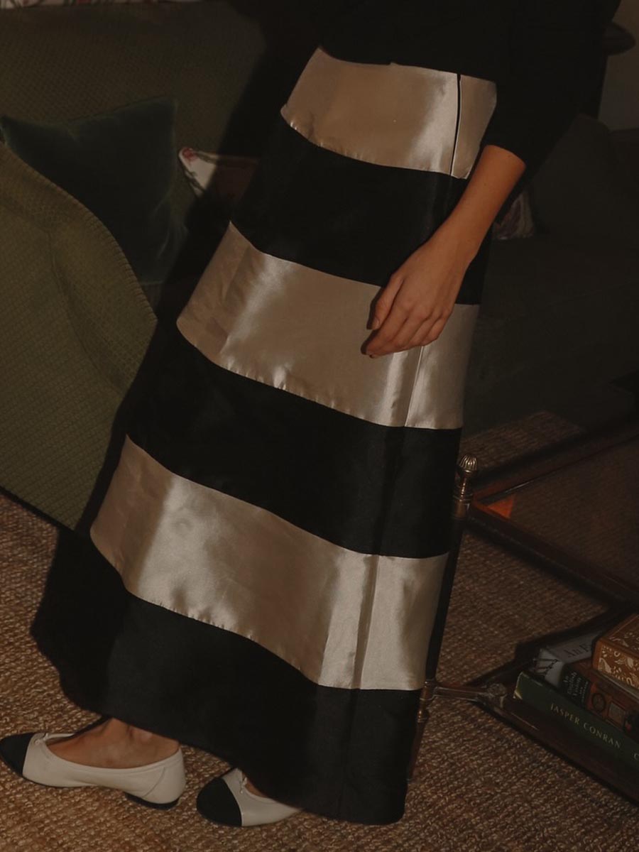 Color Block High Waist Midi Skirt