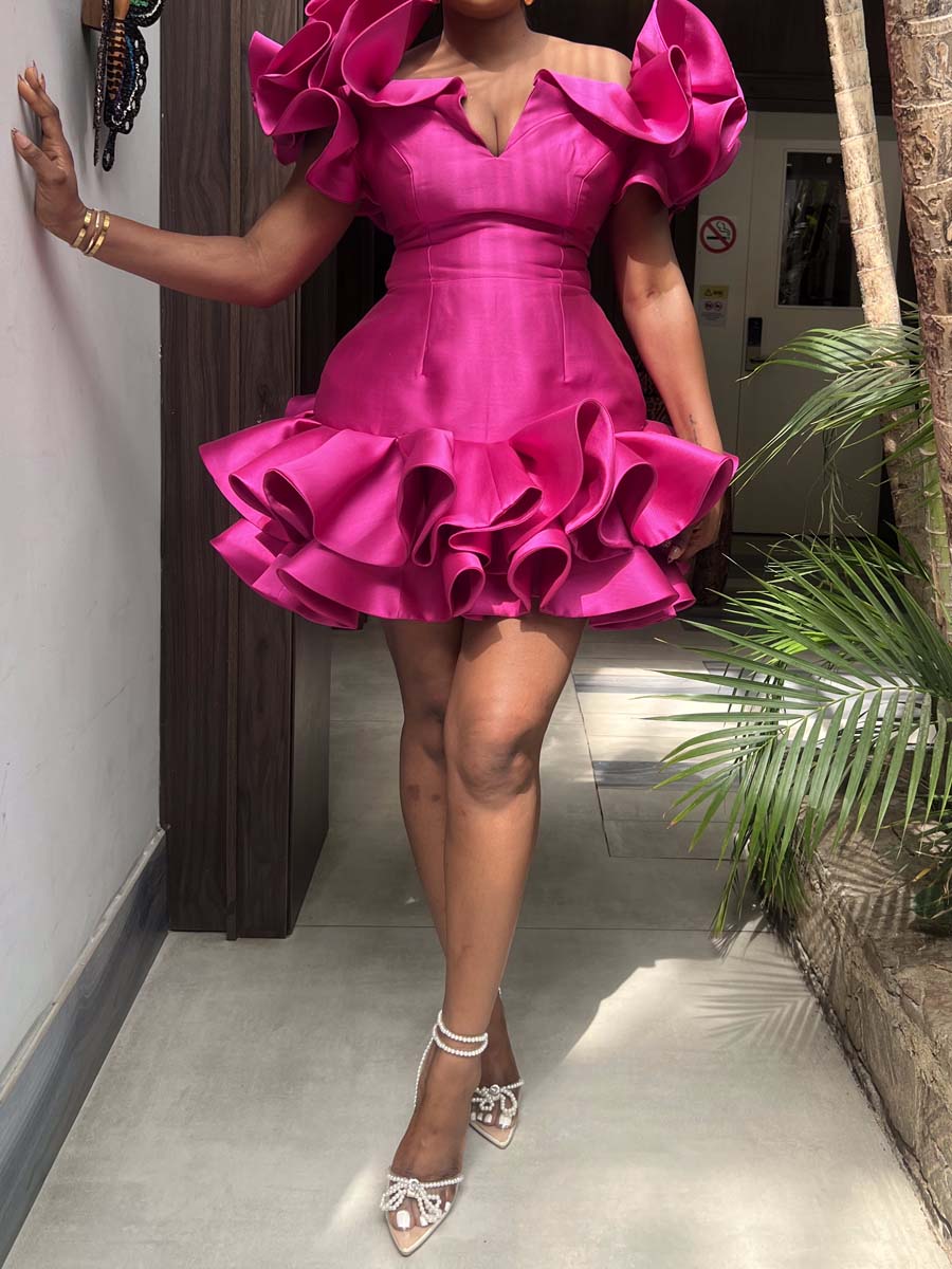 Ruffled Off Shoulder Party Mini Dress