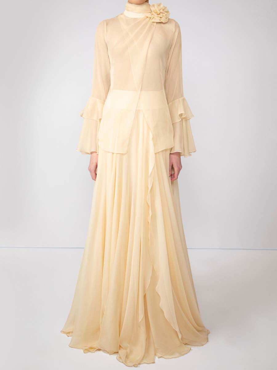 Chiffon Elegant Ruffled Hem Two Pieces Dress