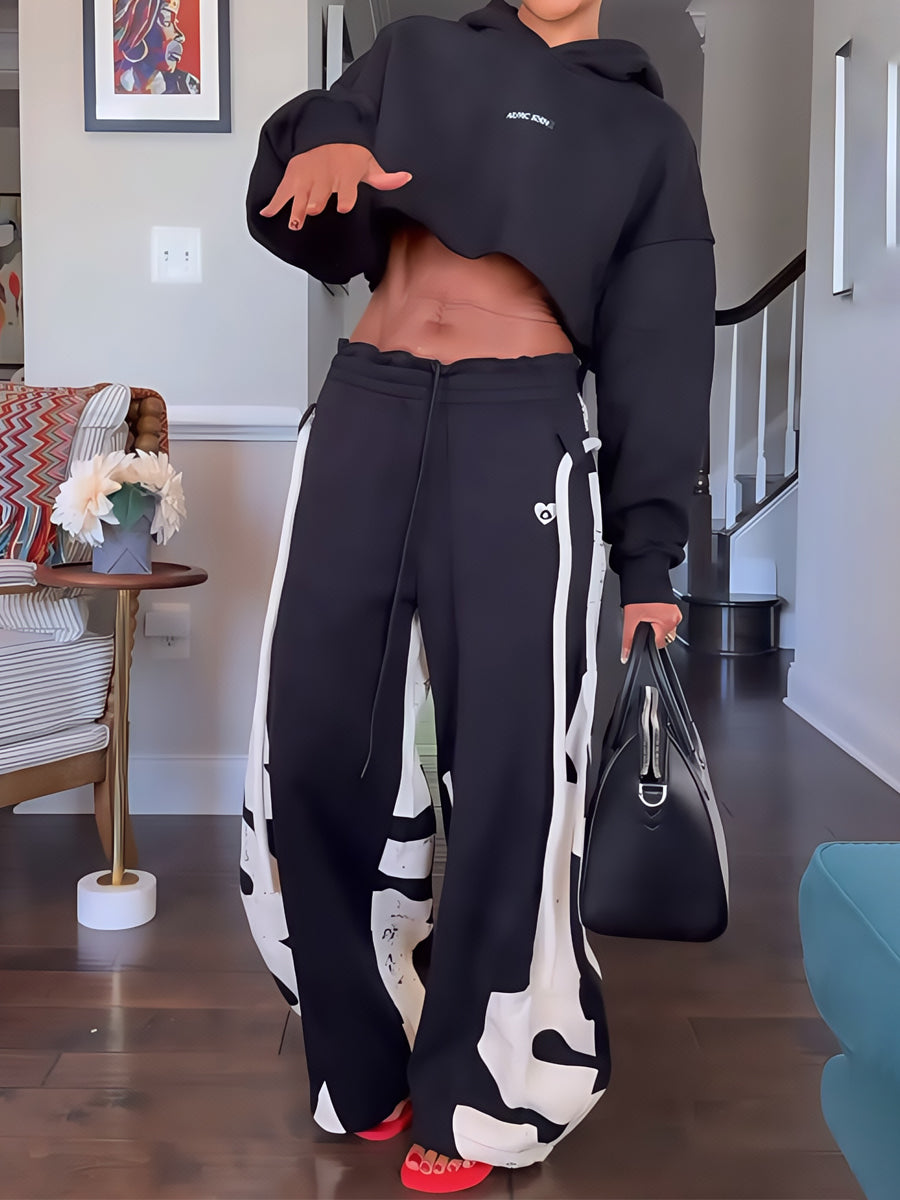 Elastic Waist Printed Hoodie & Lantern Trouser