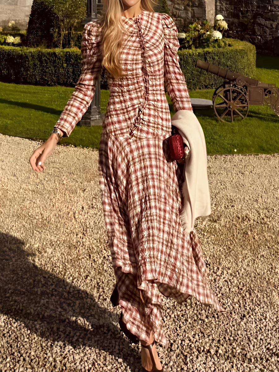 Plaid Print Irregular Hem Maxi Dress
