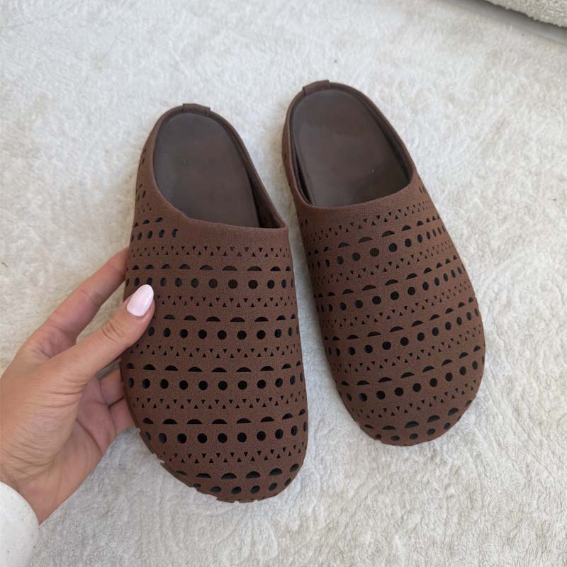 Frosted Hollow-out Carved Baotou Half Slippers