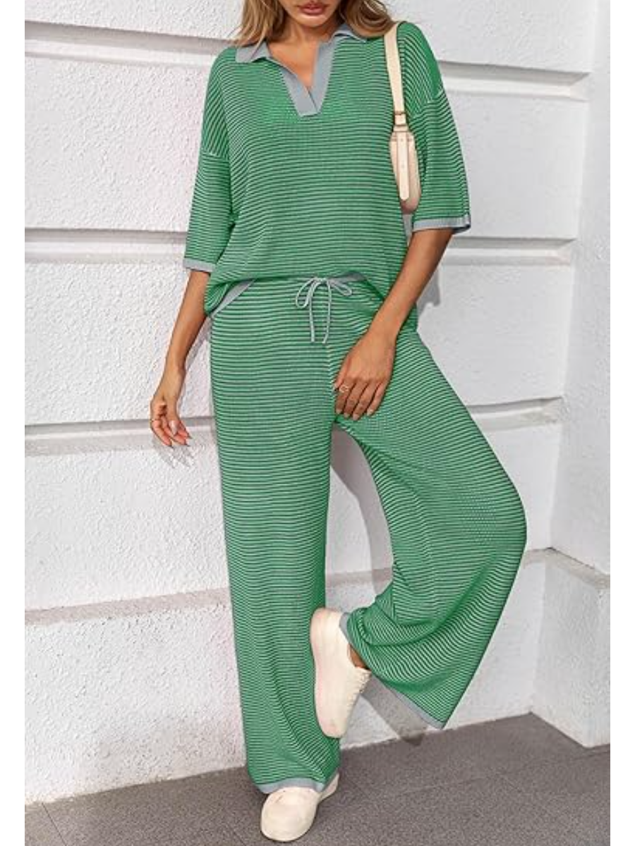 Versized 3/4 Sleeve V Neck Knit Set