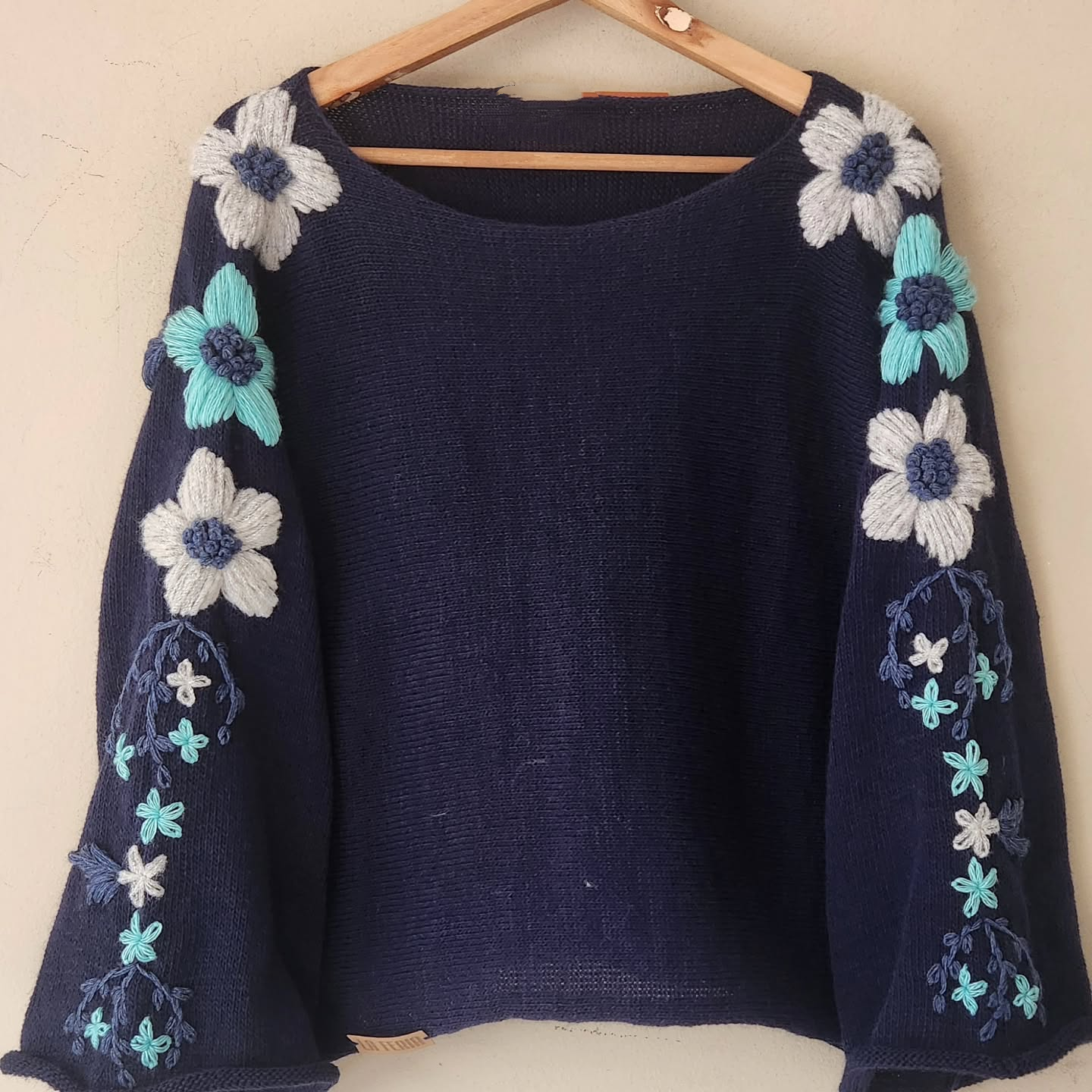 Flower Embroidered Sweater Poncho