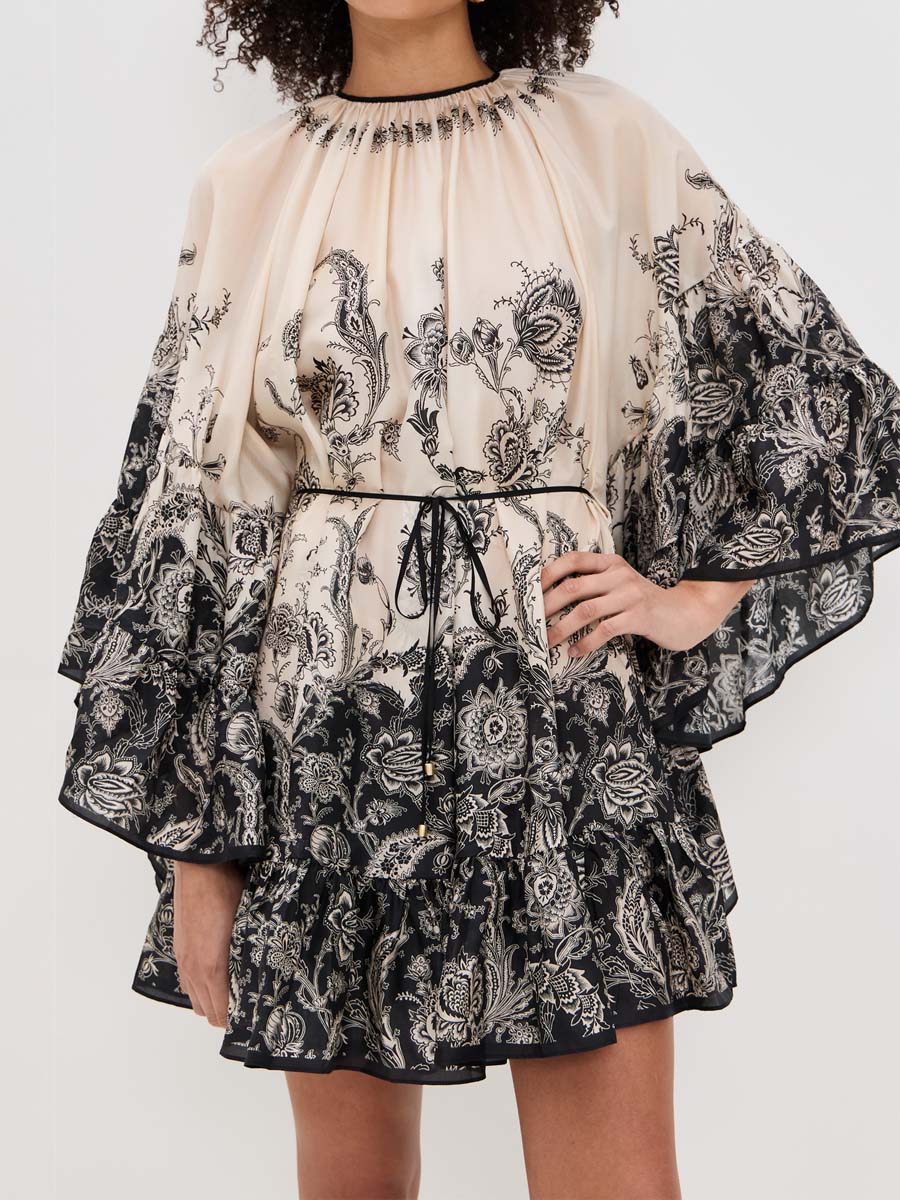 Floral Print Tie Waist Mini Dress