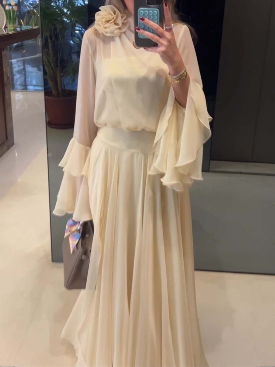 Chiffon Elegant Ruffled Hem Two Pieces Dress