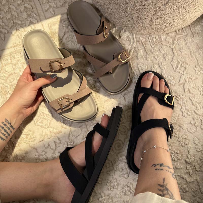 Ring-Button Platform Sandals