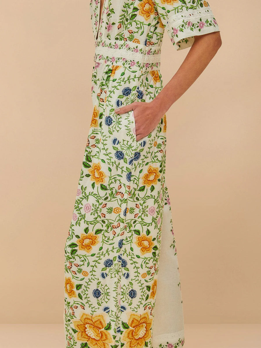 Deep V Neck Floral Print Jumpsuit