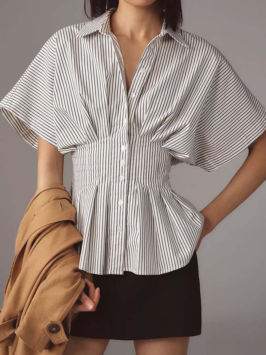 Exaggerated Sleeve Pleated Blouse