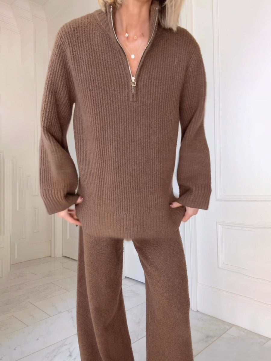 Zip Up Sweater Two Pieces Set