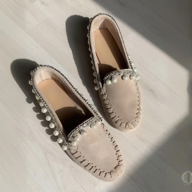 Pearl Embellished Suede Loafers