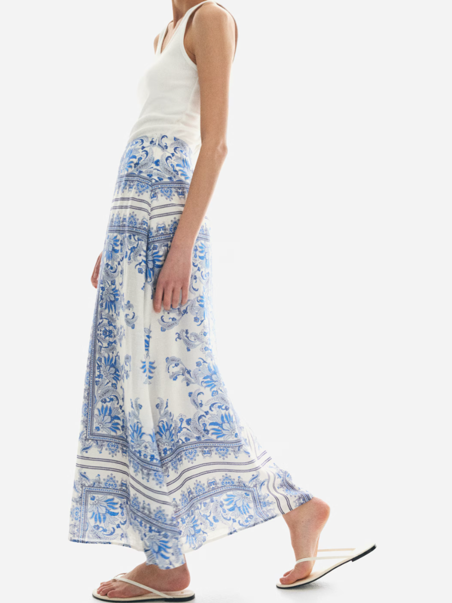White Paisley Patterned Maxi Skirt