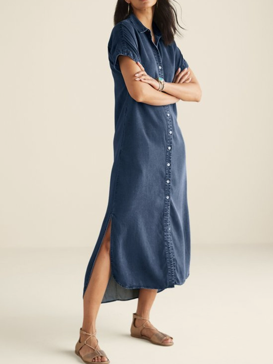 Easy-going Denim Midi Shirt Dress