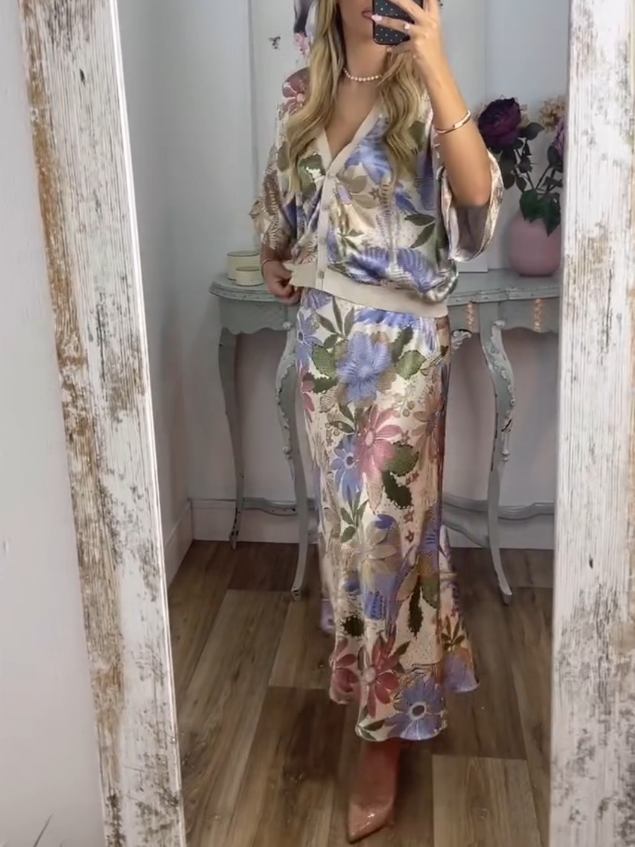 Beautiful Printed Silk Two-Piece Dress