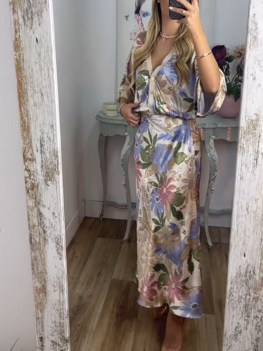 Beautiful Printed Silk Two-Piece Dress