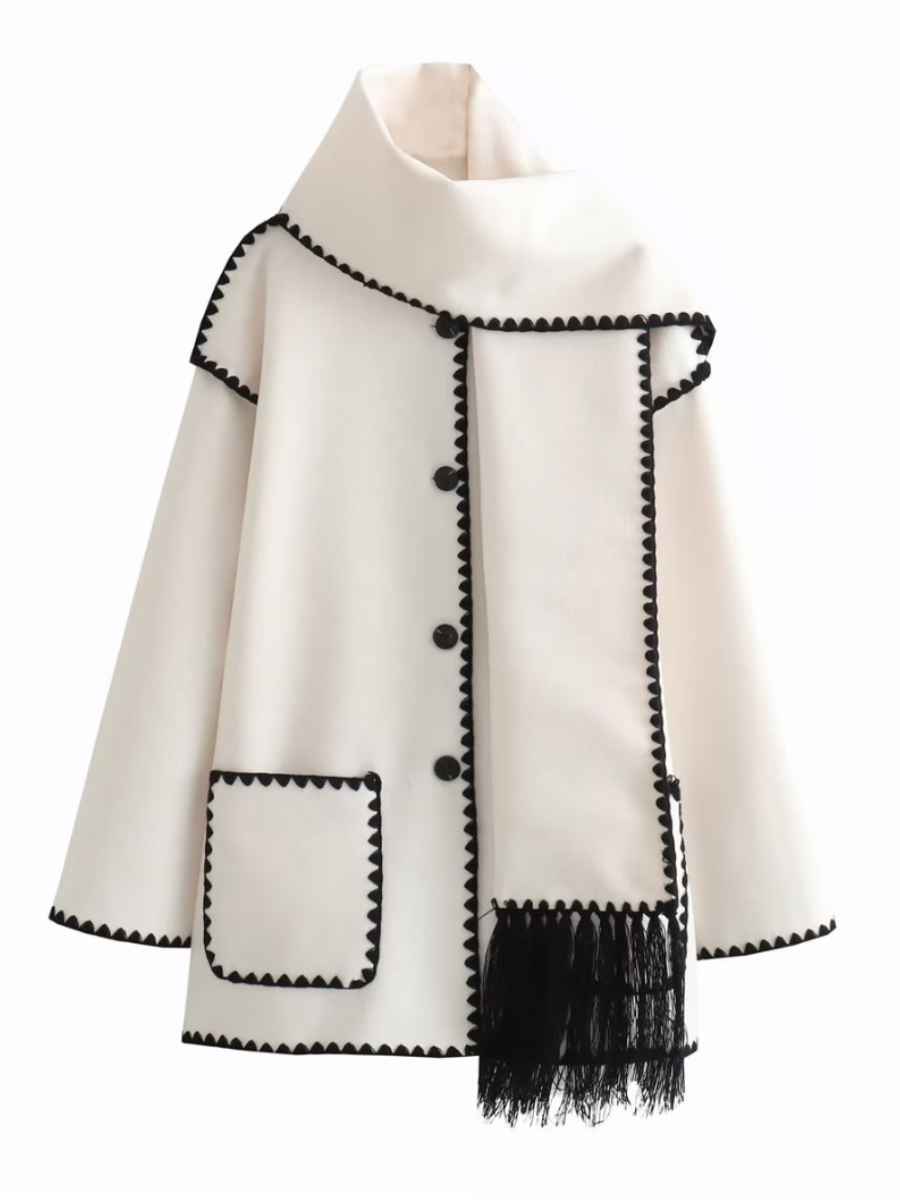 Scarf Embellished Color Clash Jacket