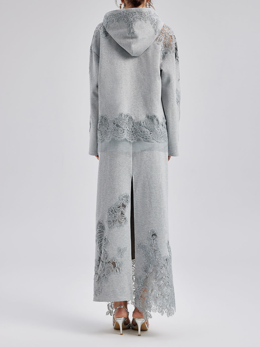 Lace Detail Hooded Skirt Set