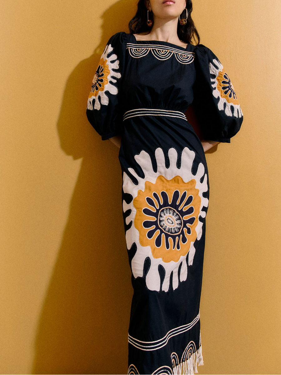 Fringing Skirt Floral Print Dress