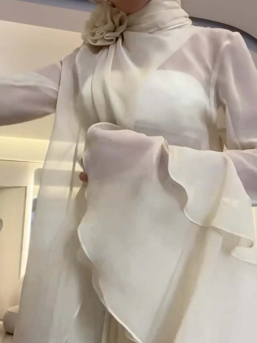 Chiffon Elegant Ruffled Hem Two Pieces Dress