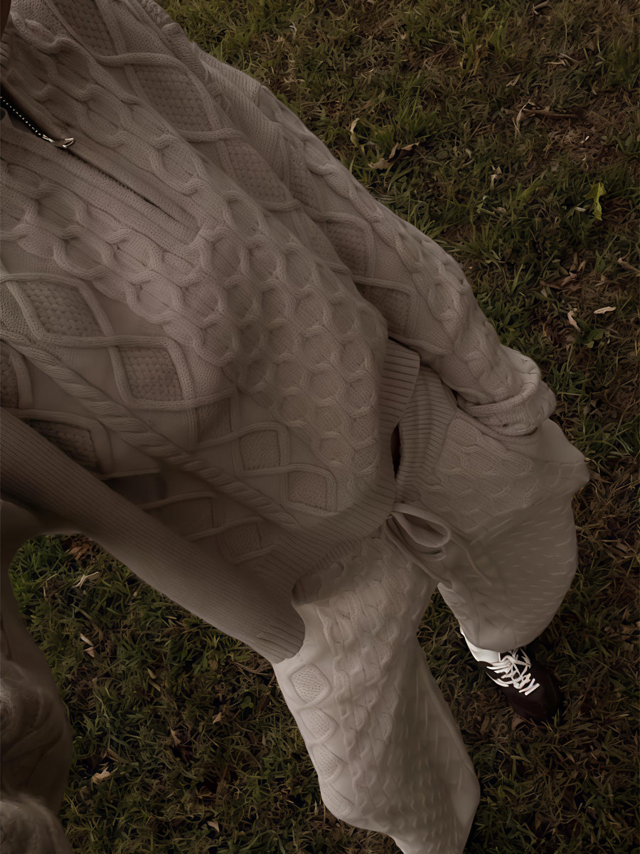 Half-zip Neck Cable Knit Sweater Two Pieces Set