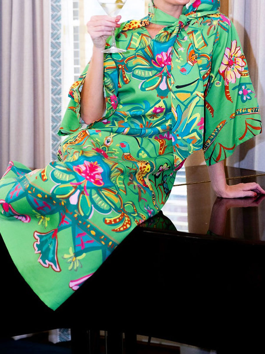 Printed Bow Loose Maxi Dress