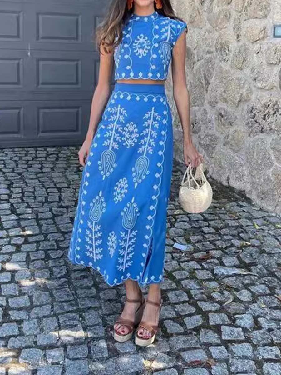 Fashion Print Wrap Two-piece Dress