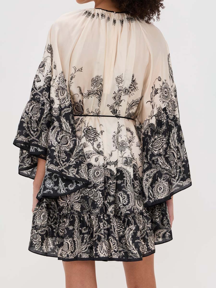 Floral Print Tie Waist Mini Dress