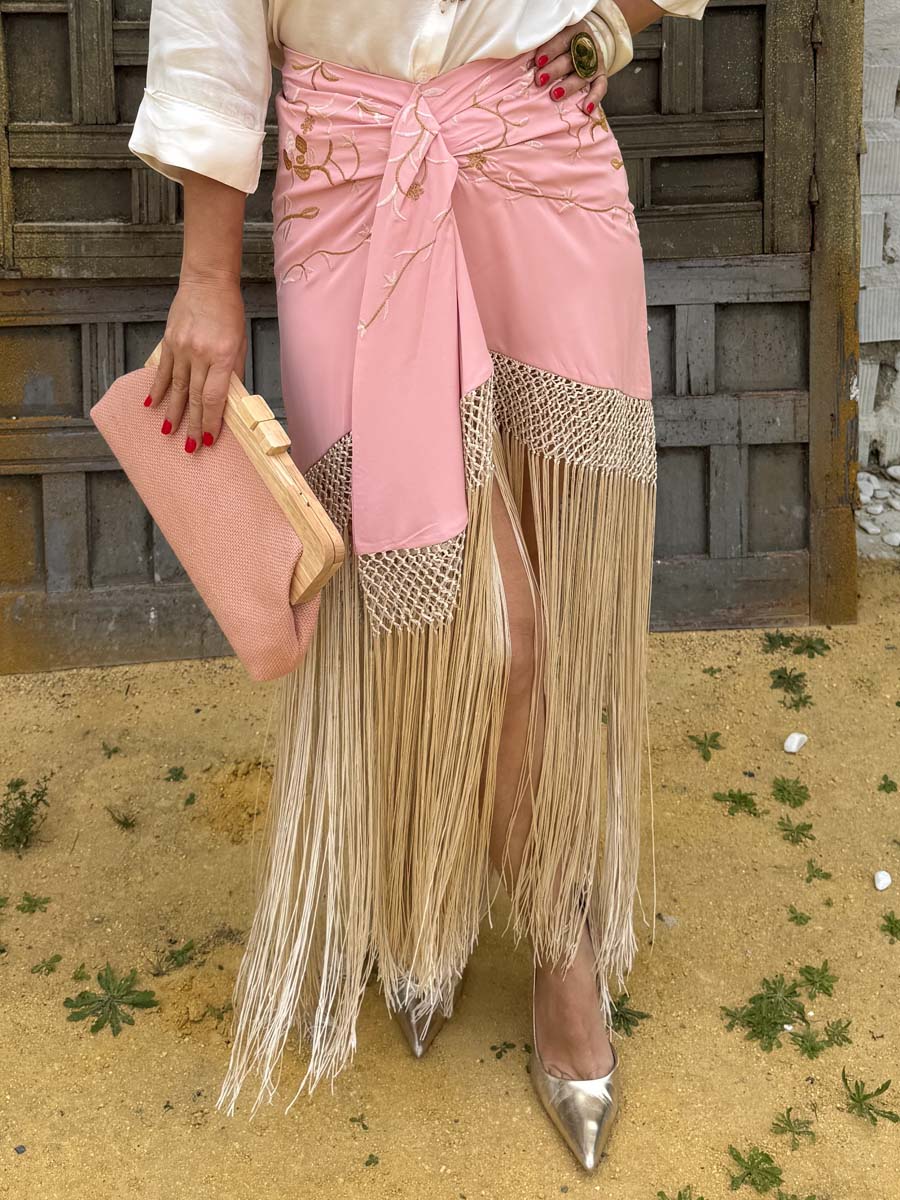 Embroidered Pleated Tassle Skirt
