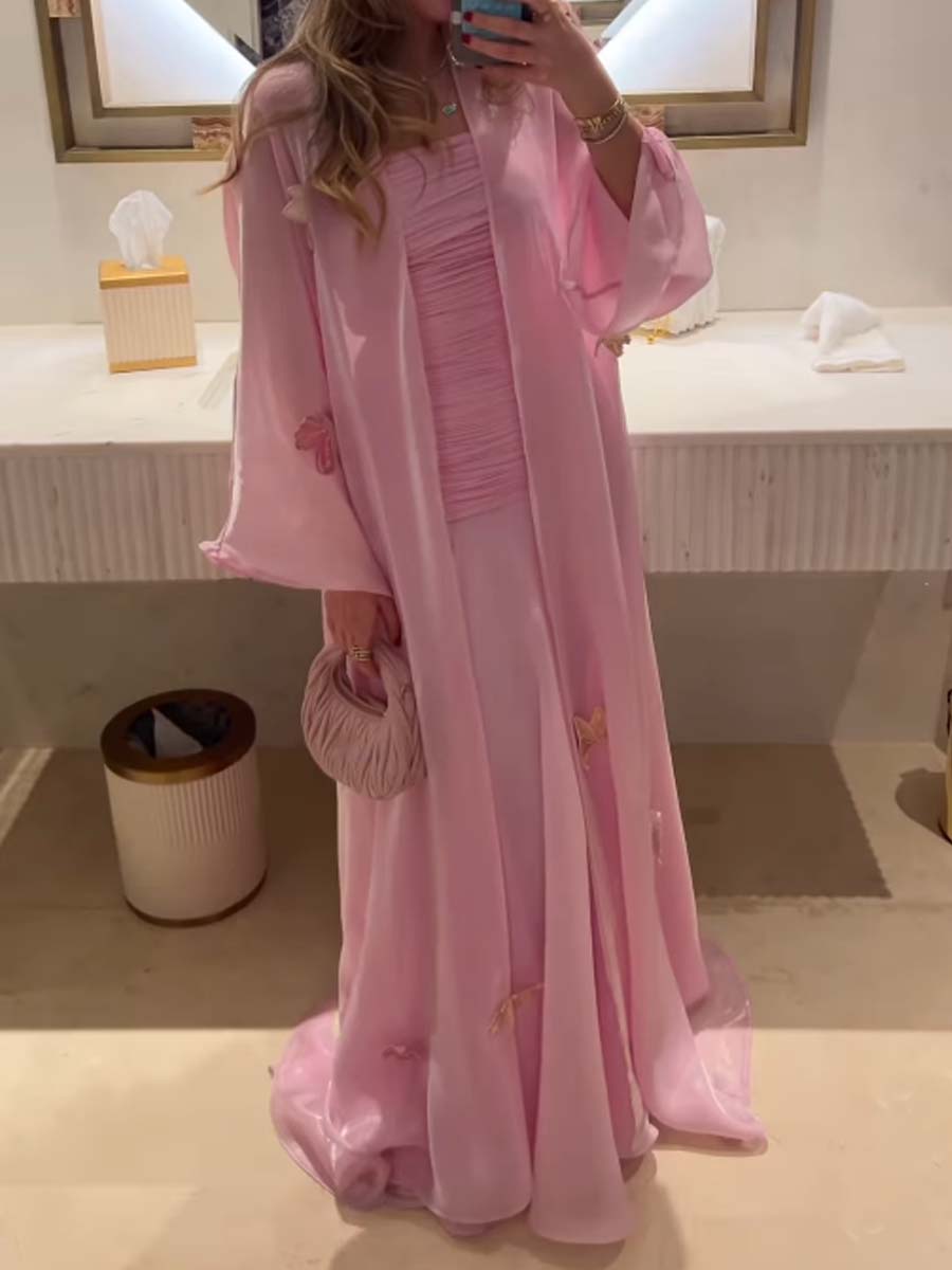 Elegant Butterfly Decorated Cardigan & Dress