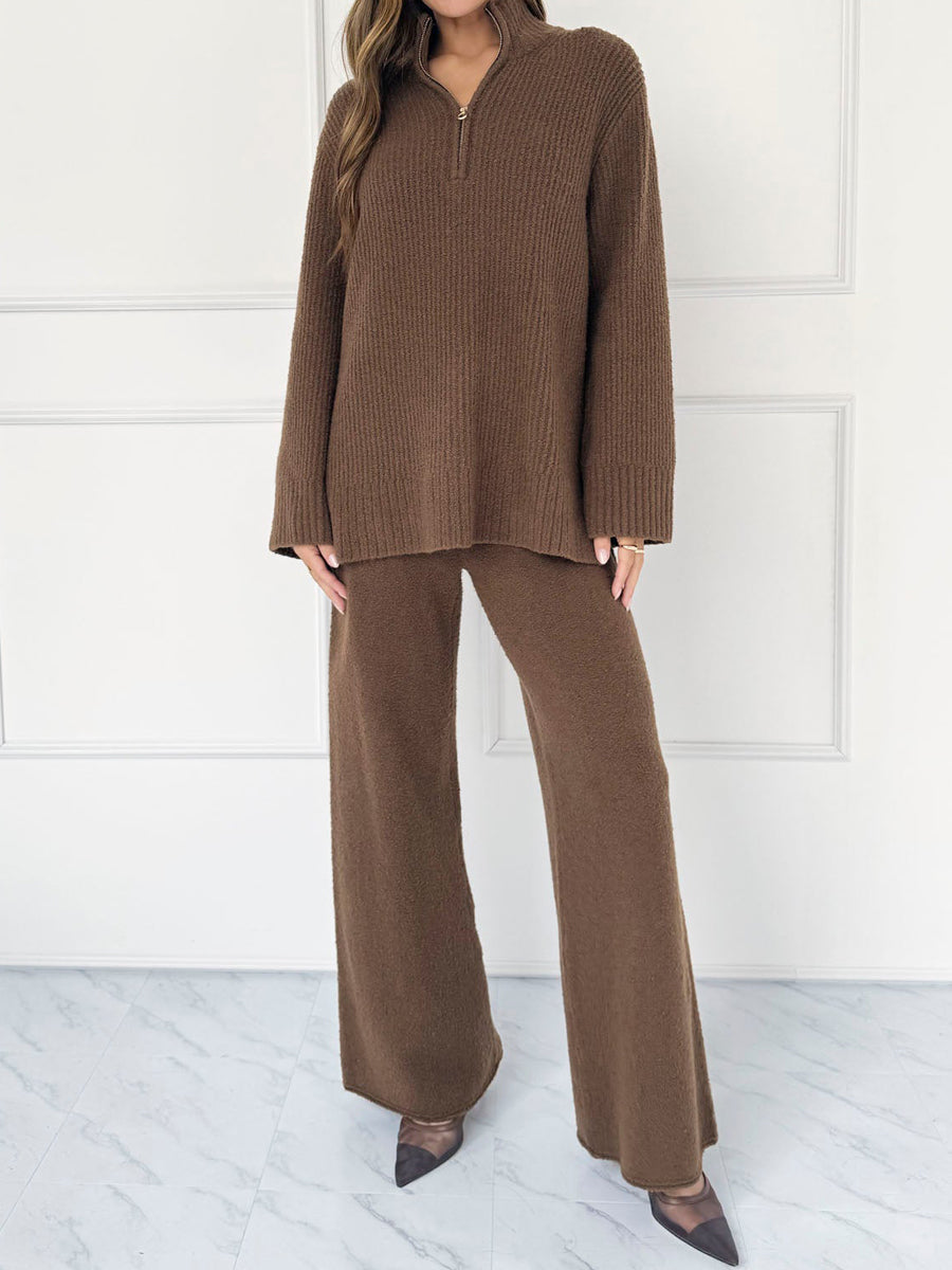 Zip Up Sweater Two Pieces Set