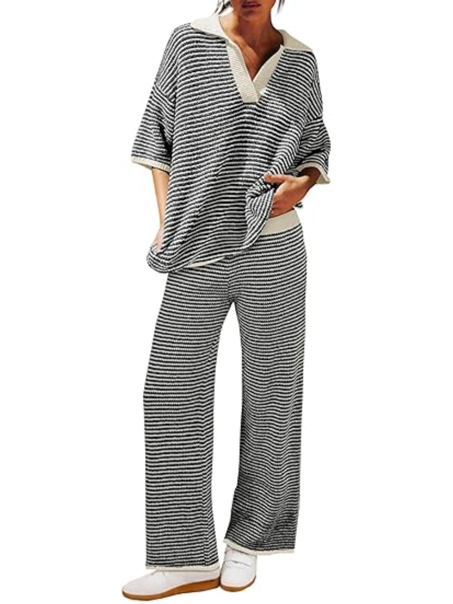 Versized 3/4 Sleeve V Neck Knit Set