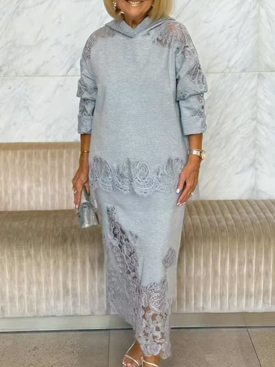 Lace Detail Hooded Skirt Set