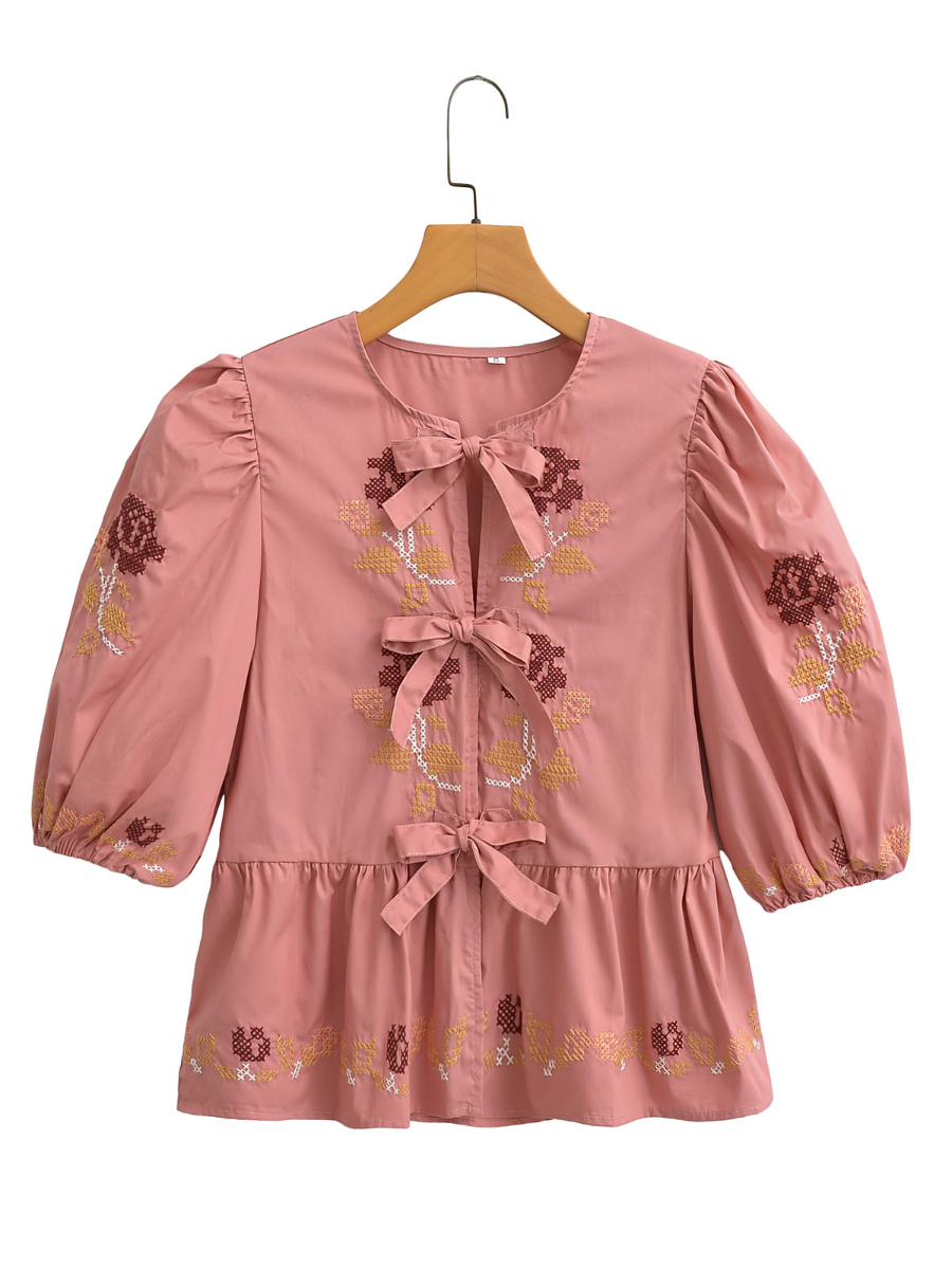 Embroidered Lace-Up Shirt