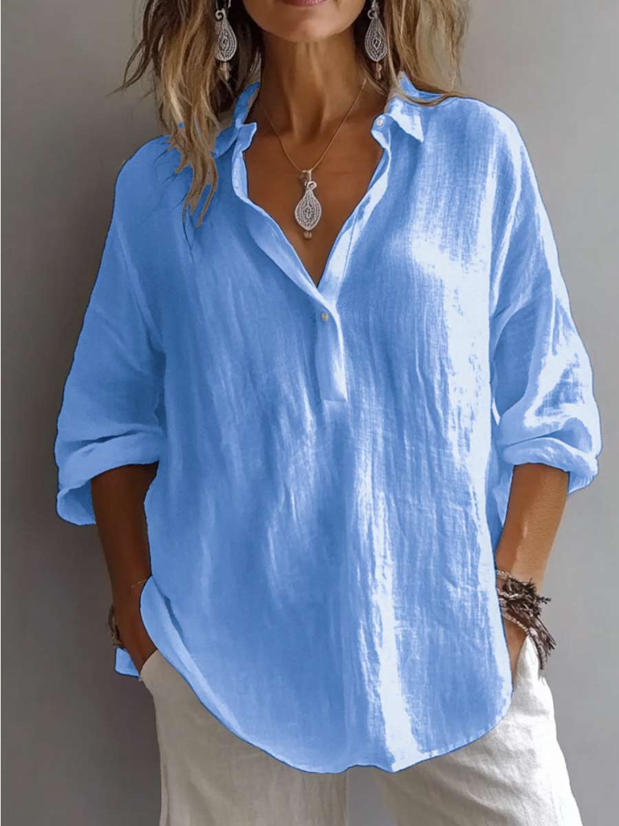 Linen V-Neck Casual Blouse