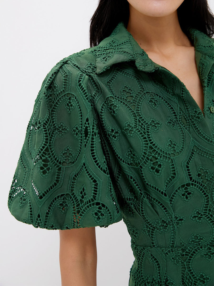 Eyelet Puff Sleeve Lace Dress