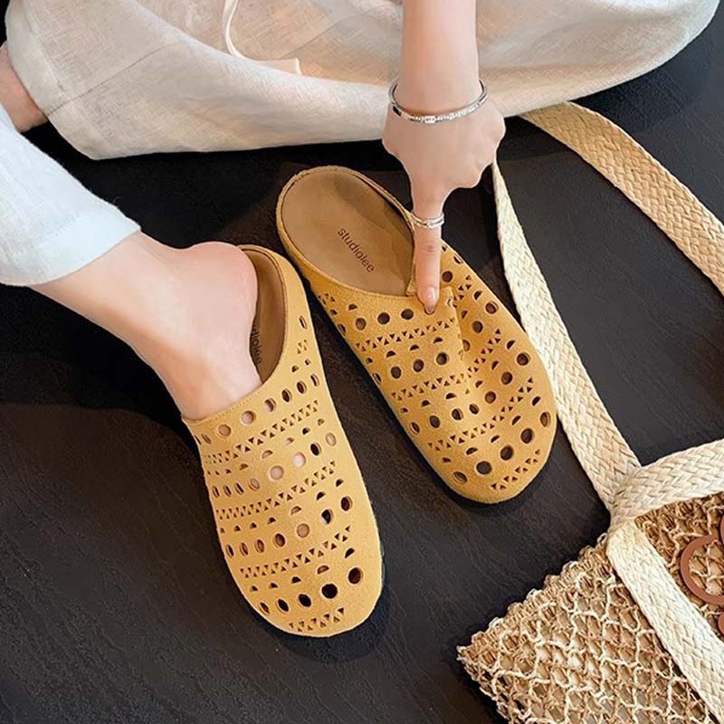 Frosted Hollow-out Carved Baotou Half Slippers