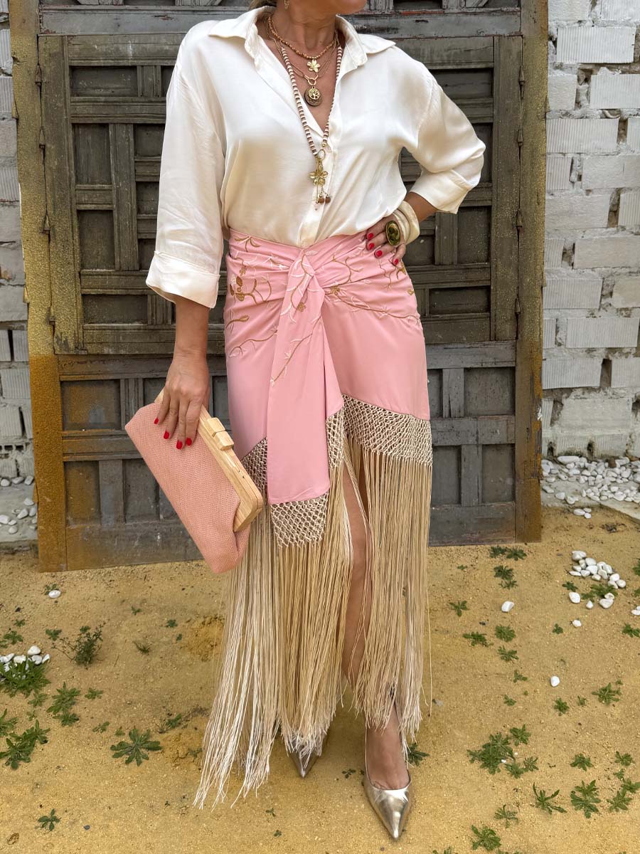 Embroidered Pleated Tassle Skirt