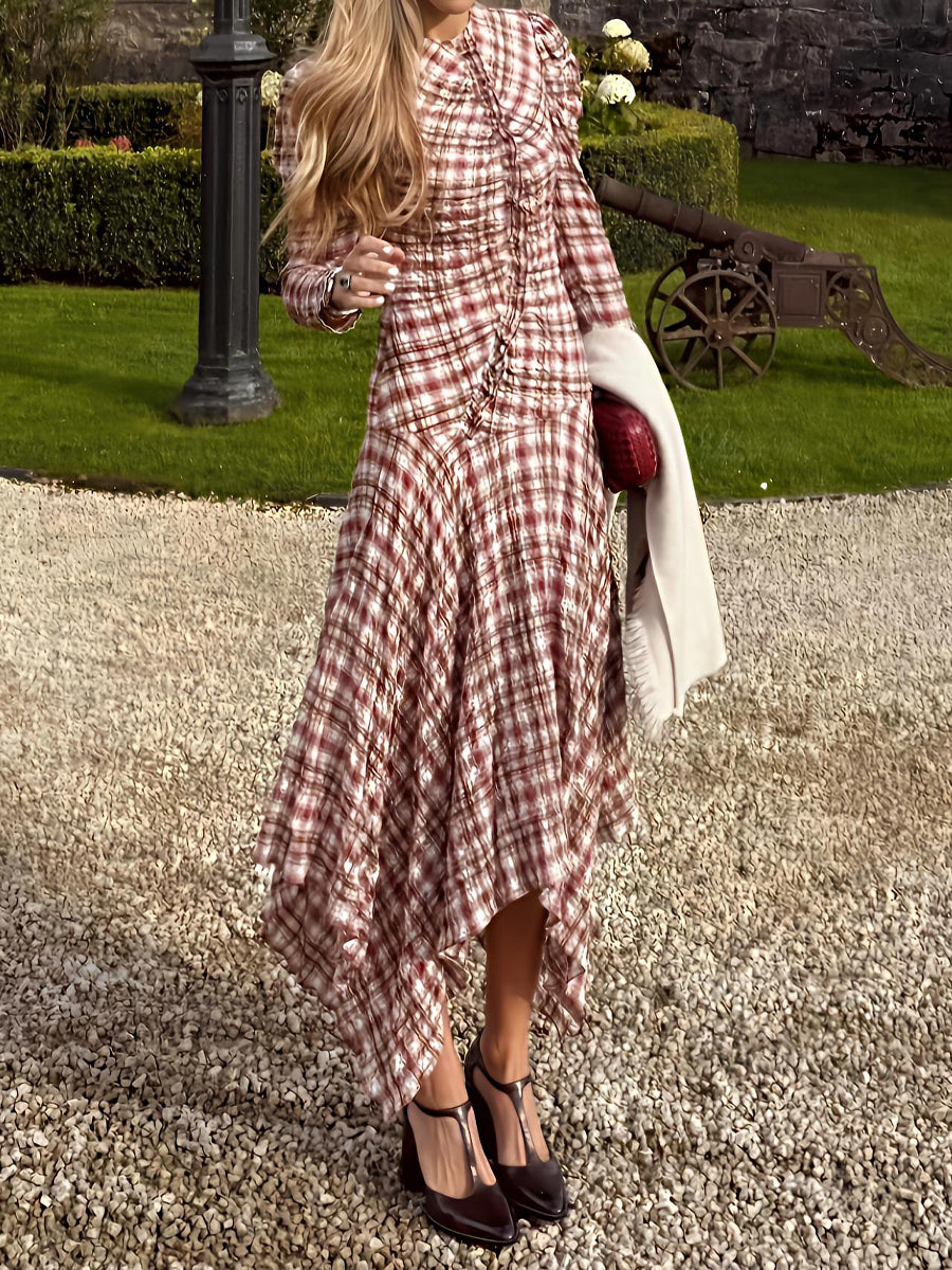 Plaid Print Irregular Hem Maxi Dress