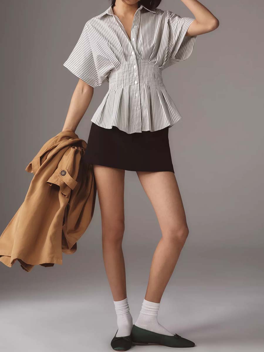 Exaggerated Sleeve Pleated Blouse