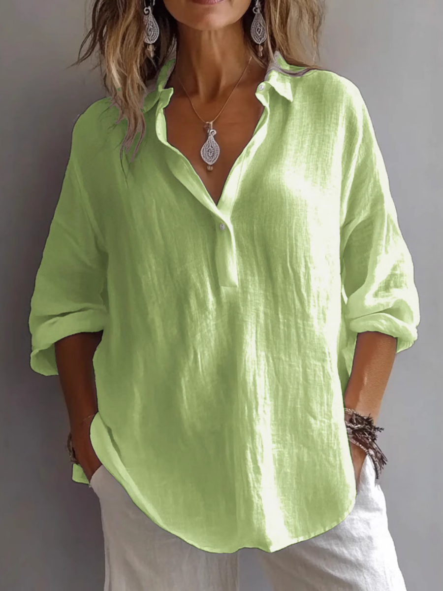 Linen V-Neck Casual Blouse